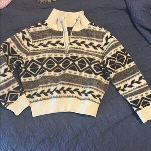 Polo by Ralph Lauren Brown and Cream Patterned Cowl Half-Zip Sweater
